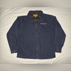 Canvas Mechanic Coat Flannel Lined Jacket Men's XL Navy Blue Logo Detroit Style